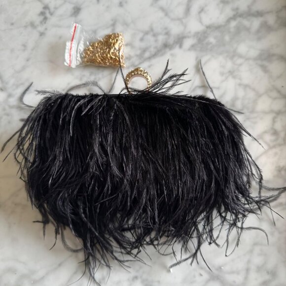 Neiman Marcus Real Natural Ostrich Feather Evening Clutch
